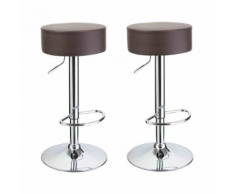 Lot de 2 Tabourets de bar design simili cuir rond marron