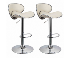 Lot de 2 Tabourets de bar design simili cuir avec dossier beige