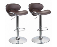 Lot de 2 Tabourets de bar design simili cuir avec dossier marron