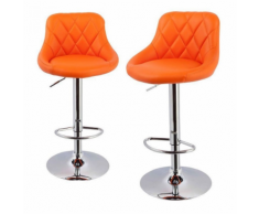 Lot de 2 Tabourets de bar design simili cuir avec dossier orange