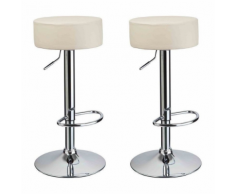 Lot de 2 tabourets de bar crème design simili cuir rond