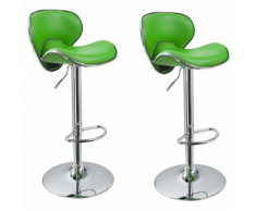 Lot de 2 Tabourets de bar design simili cuir avec dossier vert