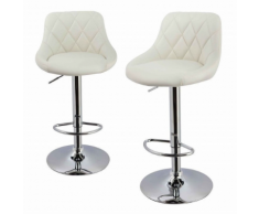 Lot de 2 Tabourets de bar design simili cuir avec dossier blanc