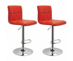 Lot de 2 Tabourets de bar design simili cuir avec dossier rouge