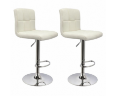 Lot de 2 Tabourets de bar design simili cuir avec dossier crème