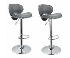 Lot de 2 Tabourets de bar design simili cuir avec dossier gris