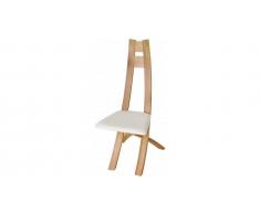 Chaise design hêtre massif naturel assise tapissée tissu blanc