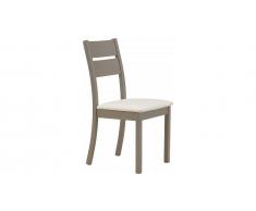 Chaise chêne massif gris assise tapissée tissu enduit blanc