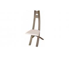 Chaise design hêtre massif gris assise tapissée tissu blanc