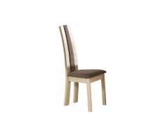 Chaise chêne blanchi dossier haut tapissée tissu taupe