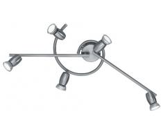Trio Leuchten 823090507 Plafonnier à 5 spots LED GU10 2,5 W, avec 2 branches articulées, en nickel mat 75 cm