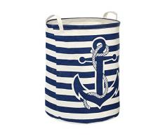 Panier à Linge Rayé Bleu Et Blanc Avec Ancre Marine Navy