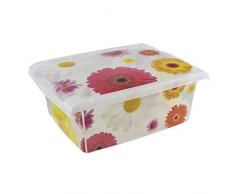 OKT 2053532 Fashion Boîte de Rangement PinkFlowers Plastique Multicolore/Transparent 10 L