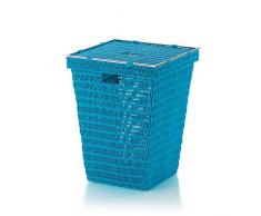 Kela 22612 Panier à Linge avec Couvercle Plastique Tressé/Inox Turquoise 40 x 40 x 53 cm