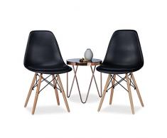Relaxdays Chaise salle à manger design retro ARVID assise rembourrée lot de 2 moderne HxlxP: 82 x 47 x 55 cm, noir