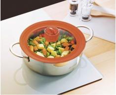Elicuisine 013937 Couvercle de Cuisson avec Minuteur Verre/Silicone Rouge 27,5 x 27,5 x 8,5 cm