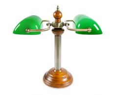 Relaxdays-10016604 Lampe banque bureau JONES 2 abat-jours en verre bibliothèque liseuse table 45 cm hauteur, vert