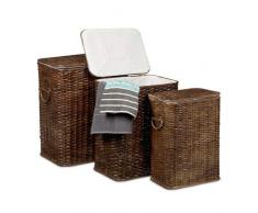 Relaxdays Panier à linge lot de 3 corbeille à linge en rotin tressé rectangulaire coffre à linge HxlxP: 545 x 455 x 335 cm 69 L malle empilable avec sac en tissu amovible boîte brun rouge