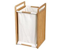 MSV 140640 Panier à Linge Bambou/Laqué Nitrocellulose/Toile Beige 34 x 35 x 62 cm