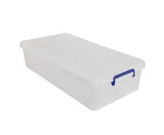 MSV 100152 Boîte de Rangement à Roulettes Polypropylène Blanc Transparent/Poignées Bleu 35 L