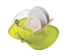 MSV 110538 Égouttoir à Vaisselle Pliant avec Plateau Acier/Plastique Argent/Vert 48 x 38 x 17 cm