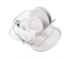 MSV 110535 Égouttoir à Vaisselle Pliant avec Plateau Acier/Plastique Argent/Blanc 48 x 38 x 17 cm