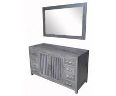 BAIN ET TECK Salle de bain en teck Django grey et son miroir en teck vernis grey