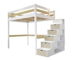 Lit Mezzanine Sylvia avec escalier cube bois, 90 x 200 cm