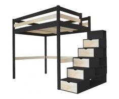 Lit Mezzanine Sylvia avec escalier cube bois, 120 x 200 cm