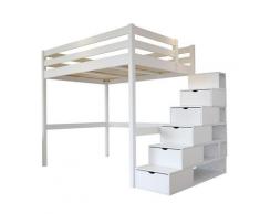 Lit Mezzanine Sylvia avec escalier cube bois, 140 x 200 cm