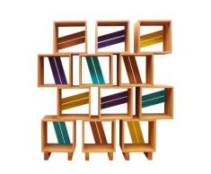 Meuble bibliothèque modulable 12 casiers bois jaune violet turquoise,