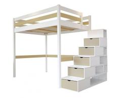 Lit Mezzanine Sylvia avec escalier cube bois, 140 x 200 cm