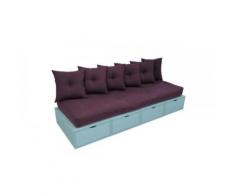 Banquette Prune cube + futon + coussins,