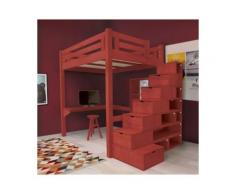 Lit Mezzanine Alpage bois + escalier cube hauteur réglable, 160 x 200 cm