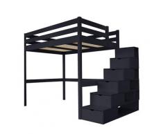Lit Mezzanine Sylvia avec escalier cube bois, 120 x 200 cm