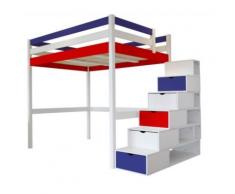 Lit Mezzanine Sylvia avec escalier cube bois, 120 x 200 cm