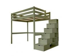 Lit Mezzanine Sylvia avec escalier cube bois, 120 x 200 cm