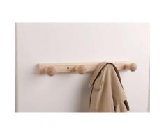 Patère à fixer en bois naturel brut, 4 crochets,