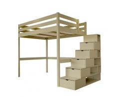 Lit Mezzanine Sylvia avec escalier cube bois, 140 x 200 cm
