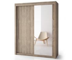 Armoire porte bois + porte miroir H200 cm Deborah, 200 cm