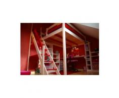 Lit Mezzanine Sylvia avec escalier de meunier bois, 140 x 200 cm