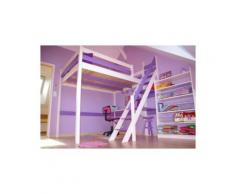 Lit Mezzanine Sylvia avec escalier de meunier bois, 120 x 200 cm