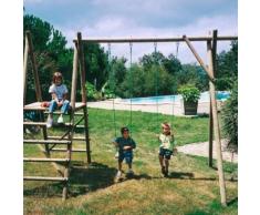 Portique en bois 1 plateforme, 2 balançoires, 1 corde CIHB,