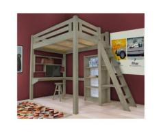 Lit Mezzanine Alpage bois + échelle hauteur réglable, 160 x 200 cm