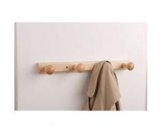 Patère à fixer en bois naturel verni, 4 crochets,