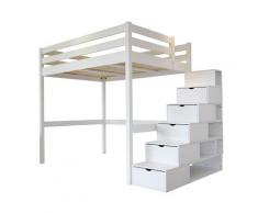 Lit Mezzanine Sylvia avec escalier cube bois, 160 x 200 cm