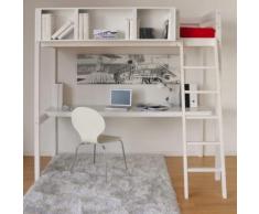 Lit Mezzanine 90 blanchi Waldo avec espace de travail,