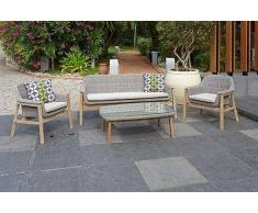 Salon de jardin résine tressée demi-ronde - LOUISE WHITE FADED GREY