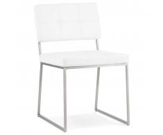 Chaise design capitonnée 'LEON' en matière synthétique blanche