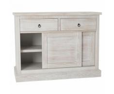 Buffet bas 2 portes coulissantes et 2 tiroirs en pin brossé Blanc